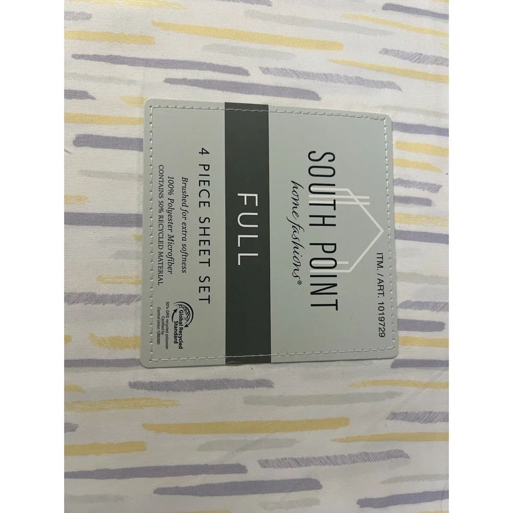 South Point Home Fashions Full Sheet Set 4 Piece Yellow Grey Dash 1019729 NEW